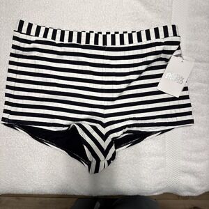 Solid & Striped Swimsuit Bottom Black/White Stripe Large